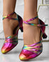 Rainbow Ombre Criss Cross Buckled Chunky Heeled Sandals Multicolor