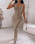 Spaghetti Strap U-Neck Casual Maxi Dress Slim Fit Cami Vacation Dress Light Brown