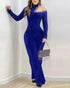 Rhinestone Cold Shoulder High Neck Jumpsuit Long Sleeve Slim Fit Flared Jumpsuit blue