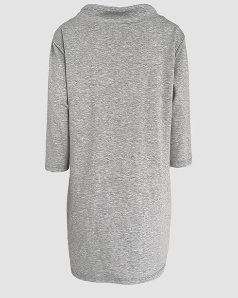 Stand Collar Drawstring Three Quarters Sleeve Casual Sweatshirt Dress gray