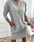 Stand Collar Drawstring Three Quarters Sleeve Casual Sweatshirt Dress gray