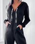 Hooded Kangaroo Pocket Design Stretchy Waist Cuffed Jumpsuit black