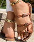 Solid Color Buckle Decor Round Toe Multi-Strap Flat Slippers brown