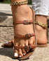Solid Color Buckle Decor Round Toe Multi-Strap Flat Slippers brown