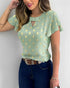 Round Neck Ruffles Short Sleeve Blouse Casual Bronzing Polka Dot Top light green