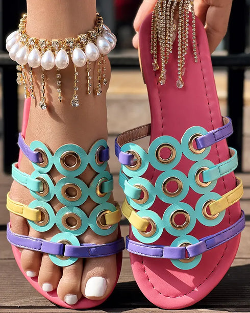 Colorful Open Toe Heeled Slippers Casual Fashion Heels Sandals hot pink