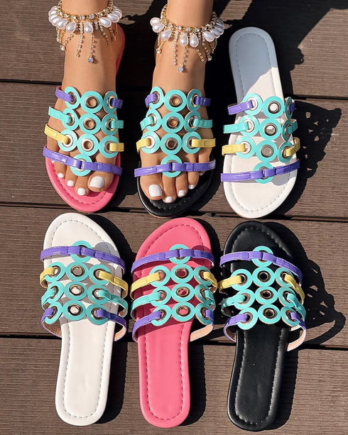 Colorful Open Toe Heeled Slippers Casual Fashion Heels Sandals hot pink