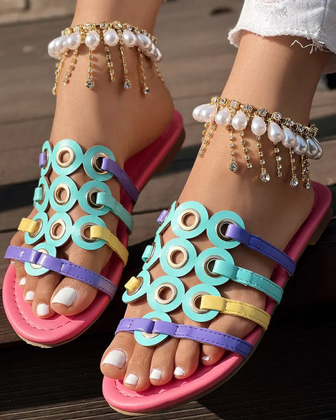 Colorful Open Toe Heeled Slippers Casual Fashion Heels Sandals hot pink