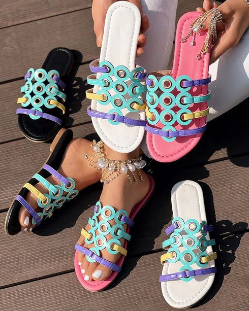 Colorful Open Toe Heeled Slippers Casual Fashion Heels Sandals hot pink