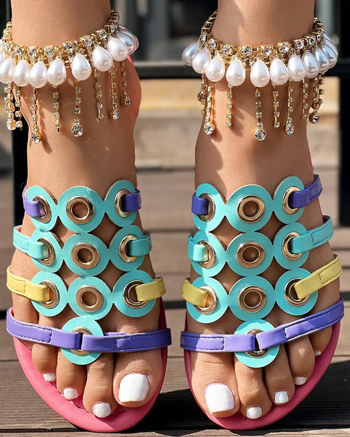 Colorful Open Toe Heeled Slippers Casual Fashion Heels Sandals hot pink