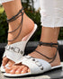 Buckle & Studded Decor Round Toe Flat Slippers For Spring Or Summer white