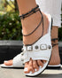 Buckle & Studded Decor Round Toe Flat Slippers For Spring Or Summer white