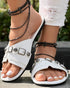 Buckle & Studded Decor Round Toe Flat Slippers For Spring Or Summer white