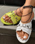 Buckle & Studded Decor Round Toe Flat Slippers For Spring Or Summer white