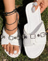 Buckle & Studded Decor Round Toe Flat Slippers For Spring Or Summer white