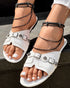 Buckle & Studded Decor Round Toe Flat Slippers For Spring Or Summer white