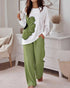 2 Pieces Outfit Floral Print Long Sleeve Drop Shoulder Top and Elastic Waist Pants Sets Casual Pajamas Set green