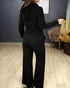 2 Pieces Outfit Long Sleeve Zip Up Drawstring Hoodie Coat and Casual Elastic Waist Seam Front Wide Leg Pants Set black