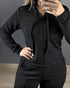 2 Pieces Outfit Long Sleeve Zip Up Drawstring Hoodie Coat and Casual Elastic Waist Seam Front Wide Leg Pants Set black