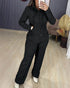 2 Pieces Outfit Long Sleeve Zip Up Drawstring Hoodie Coat and Casual Elastic Waist Seam Front Wide Leg Pants Set black