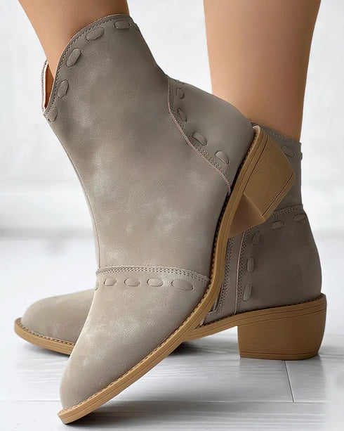 Almond Toe Chunky Heel Ankle Boots Apricot