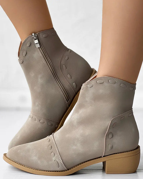 Almond Toe Chunky Heel Ankle Boots Apricot