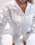 Turn-down Collar See Through Lace Embroidery Blouse Casual Loose Fit Jacquard Long Sleeve Shirt white