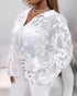 Turn-down Collar See Through Lace Embroidery Blouse Casual Loose Fit Jacquard Long Sleeve Shirt white