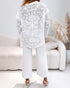 Turn-down Collar See Through Lace Embroidery Blouse Casual Loose Fit Jacquard Long Sleeve Shirt white