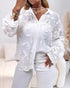 Turn-down Collar See Through Lace Embroidery Blouse Casual Loose Fit Jacquard Long Sleeve Shirt white