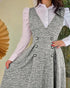 V-Neck Sleeveless Double Breasted Decor A Line Party Dress Causal Ziper Back Peplum Hem Commuting Dress light gray