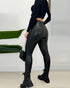 ChicMe CurveEase PU Leather Leggings High Waist Curved Fleece Lined Tights Casual Pants black
