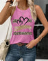 Leopard Print Heart Pattern Heart Sleeveless Tank Casual Loose Fit Top pink
