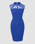 Pearls Decor Thick Strap Backless Slit Back Tank Dress Zipper Back Bodycon Dress With Belt blue
