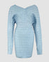 V-Neck Hollow Out Long Sleeve Knit Dress blue