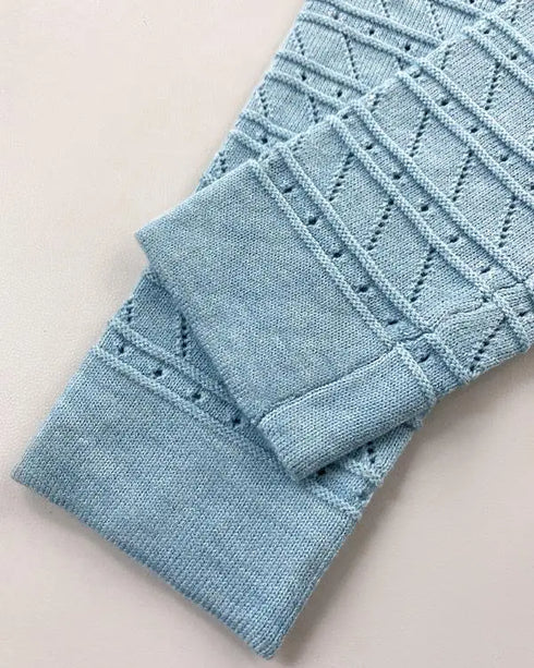 V-Neck Hollow Out Long Sleeve Knit Dress blue