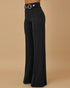 Metal Button Decor High Waist Casual Straight Leg Work Pants black