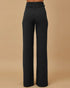 Metal Button Decor High Waist Casual Straight Leg Work Pants black