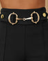 Metal Button Decor High Waist Casual Straight Leg Work Pants black