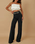 Metal Button Decor High Waist Casual Straight Leg Work Pants black
