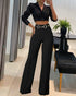Metal Button Decor High Waist Casual Straight Leg Work Pants black