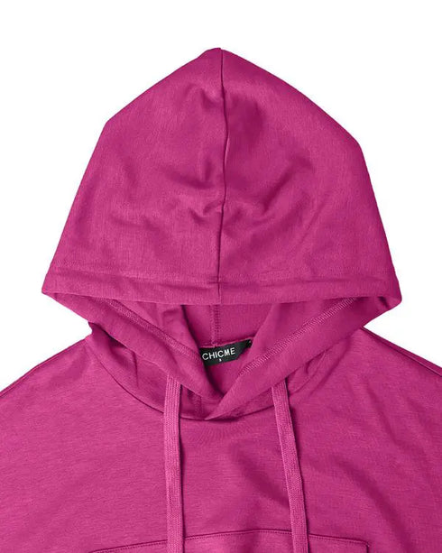 2 Pieces Outfit Drop Shoulder Kangaroo Pocket Stretchy Hem Crop Drawstring Hoodie Sweatshirt and Drawstring Elastic Waist Jogger Sweatpants Casual Tracksuit hot pink