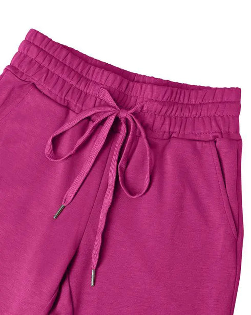 2 Pieces Outfit Drop Shoulder Kangaroo Pocket Stretchy Hem Crop Drawstring Hoodie Sweatshirt and Drawstring Elastic Waist Jogger Sweatpants Casual Tracksuit hot pink