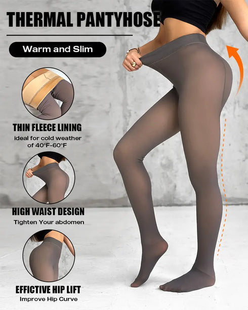 ChicMe ShapeLift 2-Piece Magic Thick Fleece Lined Leggings High Waist Thermal Pantyhose Warm Leggings 3 Shades(Size Regular/Large/Extra Large) style4