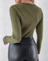 U-Neck Long Sleeve Ribbed Tops Fleece Lined Basic Layering Soft Thermal Tee (No Padding) Army green