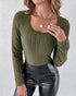 U-Neck Long Sleeve Ribbed Tops Fleece Lined Basic Layering Soft Thermal Tee (No Padding) Army green