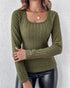 U-Neck Long Sleeve Ribbed Tops Fleece Lined Basic Layering Soft Thermal Tee (No Padding) Army green