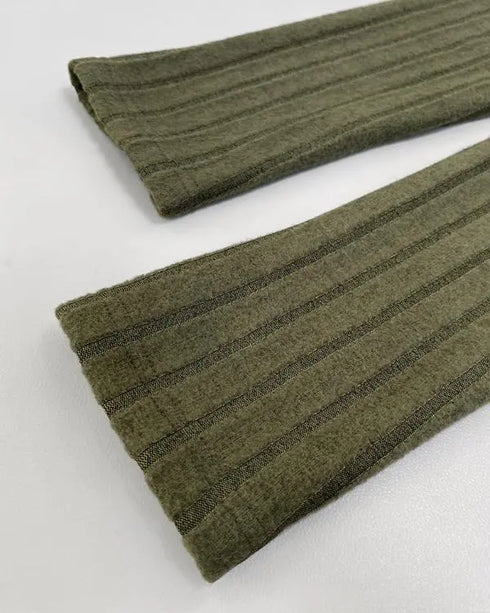 U-Neck Long Sleeve Ribbed Tops Fleece Lined Basic Layering Soft Thermal Tee (No Padding) Army green