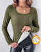 U-Neck Long Sleeve Ribbed Tops Fleece Lined Basic Layering Soft Thermal Tee (No Padding) Army green