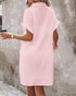 Turn-down Collar Short Sleeve Dress Casual Button Dress with Pocket pink